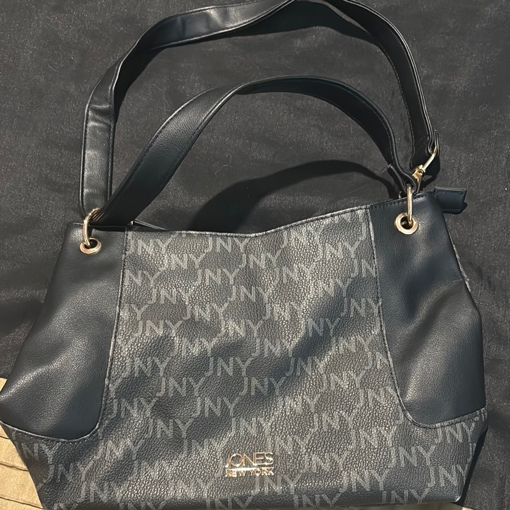 Jones New York Black and Gray Monogram Shoulder Bag